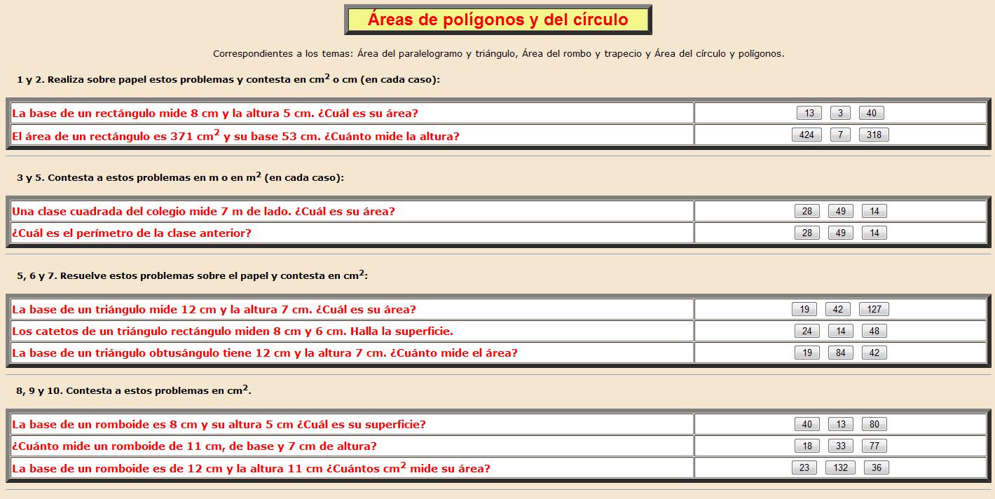 Áreas de polígonos y del círculo | Recurso educativo 38126