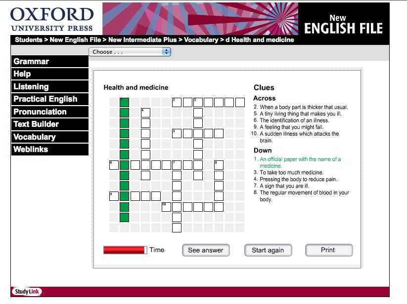 Health and Medicine crossword | Recurso educativo 41634