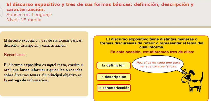 El discurso expositivo y tres de sus formas básicas: definición, descripción y caracterización. | Recurso educativo 44069